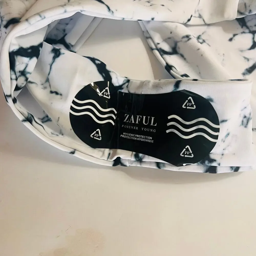 Zaful Abstract Print Cheeky Bikini Bottoms Size 4 NWT White Black - Picture 4 of 5